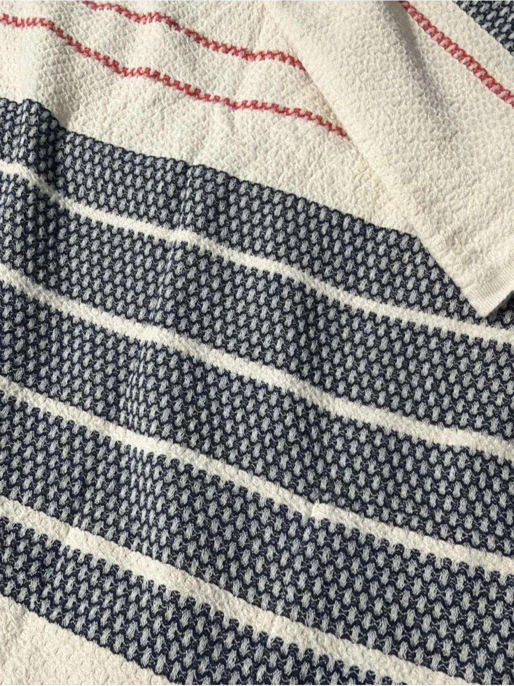 Sand cloud 100% organic Striped Cotton Throw Blanket in Cream, Navy and Red